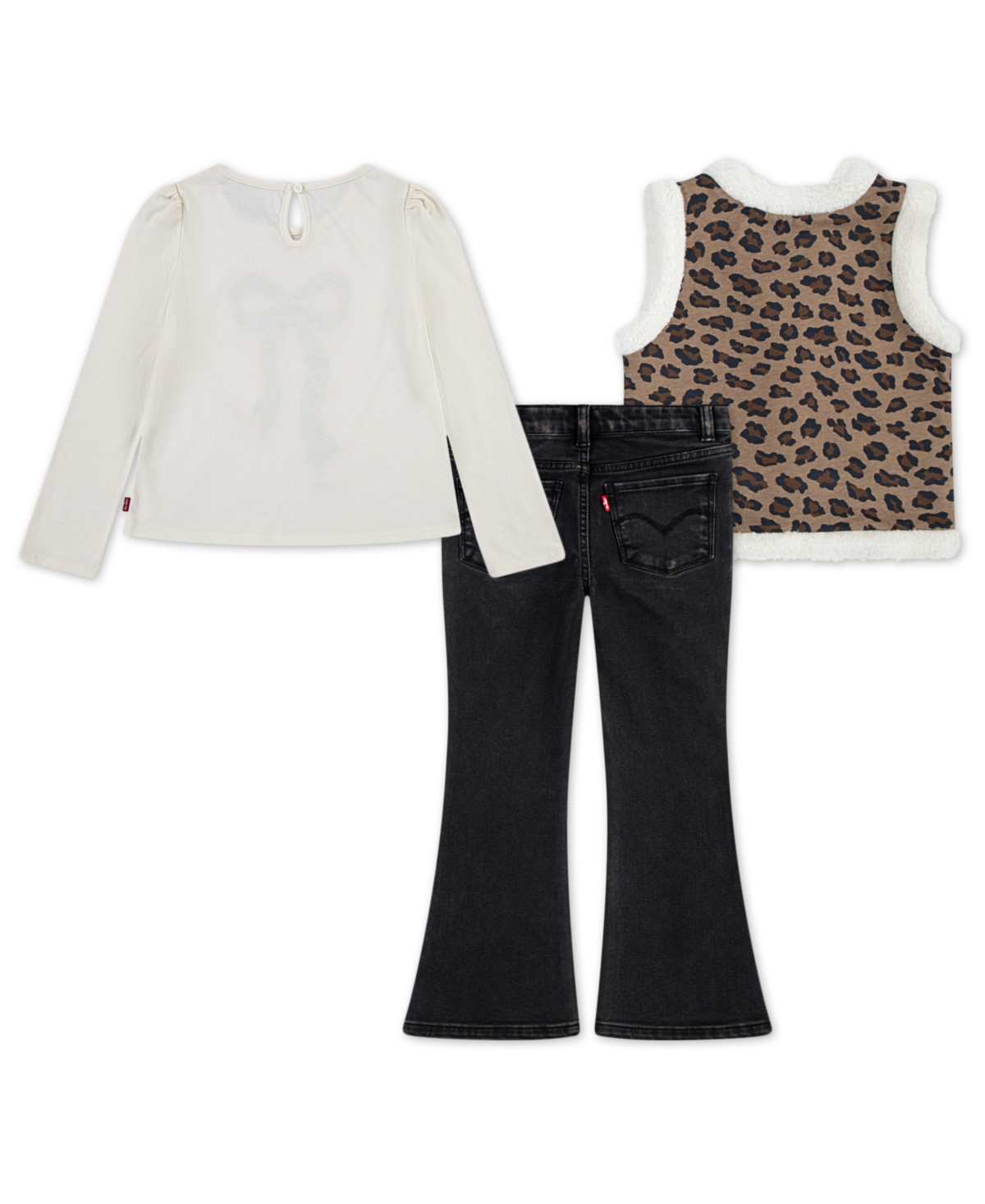 Levi's Little Girls 3-piece Sherpa Vest, Top And Jeans Set In Multi