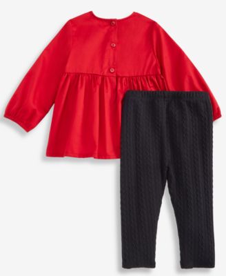 Baby Girls Cotton Long-Sleeve Big-Bow Top & Pants, Macy's Exclusive