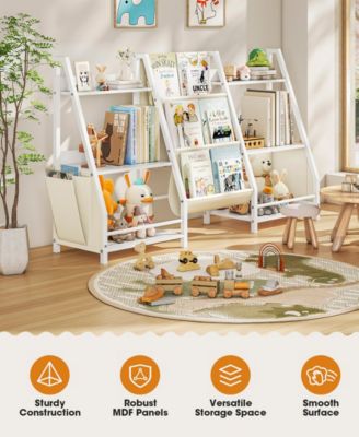 2-in-1 Kids Bookshelf and Toy Storage Organizer with Fabric Bins