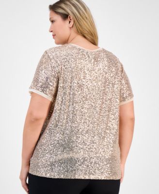 Plus Size Sequin Short-Sleeve Crewneck Tee