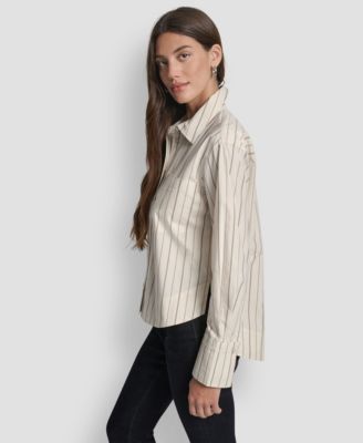 Women's Cropped Long Sleeve Button Front Shirt