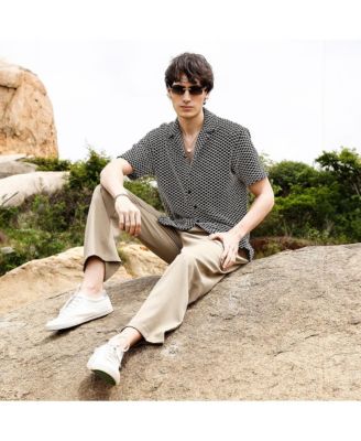 Men's Midnight Black & Powder White Contrast Rhombus Oversized Shirt