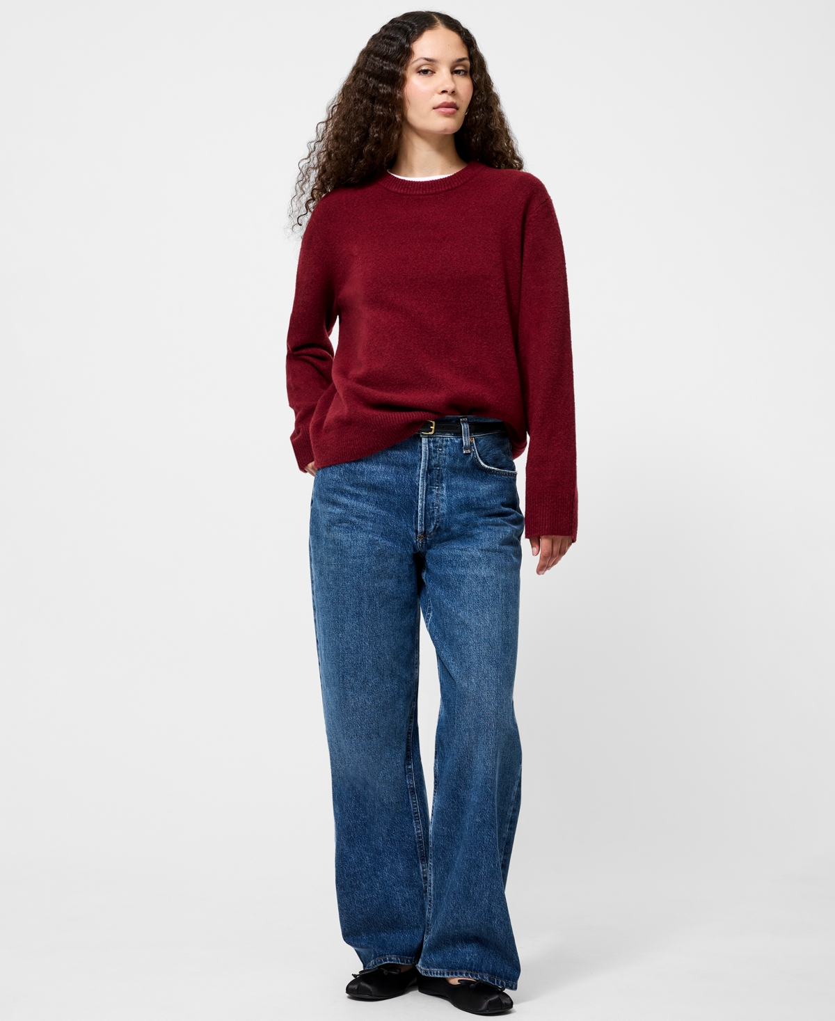 French Connection Emilia Knit Boyfriend Sweater In Burgundy