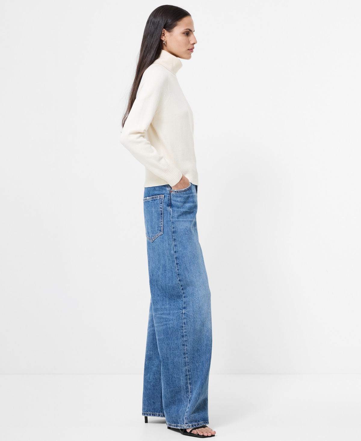 French Connection Long Sleeve Sweater Top In White
