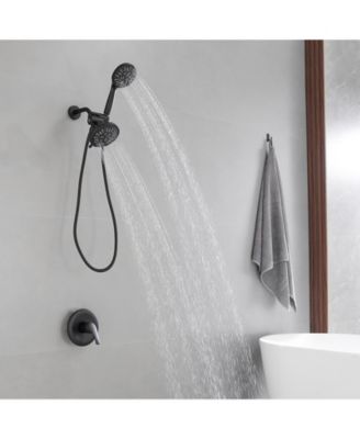 12 in Single-Handle 1-Spray Round Rain Shower Faucet Combo Set with Dual Function Pressure Balance Valve in Matte Black