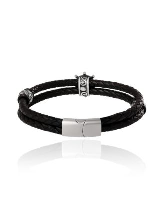 Mens Nautical Wheel Black Braided Leather Bracelet