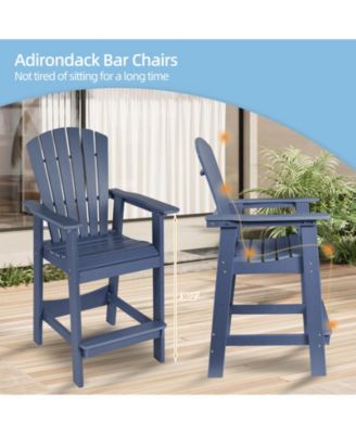 Tall Adirondack Chair HDPE Bar Stool with Connecting Tray for Lawn Backyard Garden, Set of 2