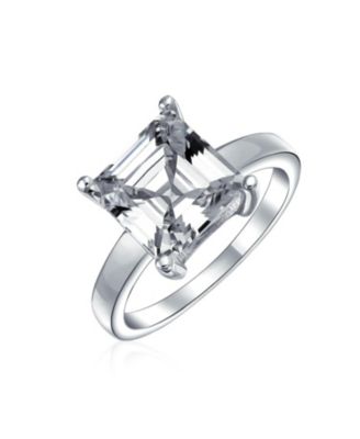 Classic 3CT CZ Square Asscher Cut Cubic Zirconia Solitaire Promise Ring Sterling Silver