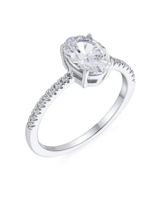 Sterling Silver 2CT Oval CZ Solitaire Promise Ring with Pave Thin Band