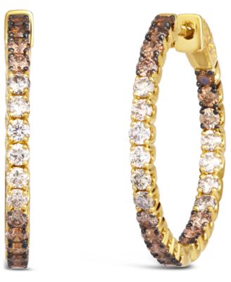 Chocolate Ombr&eacute; Diamond In & Out Small Hoop Earrings (2 ct. t.w.) in 14k Gold, 1"
