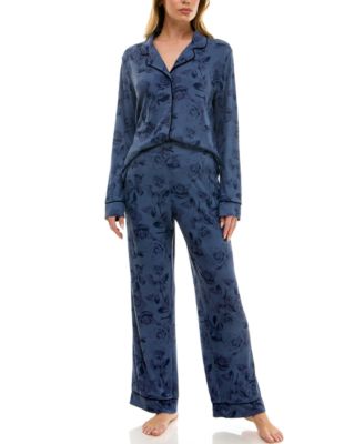 Women's 2-Piece Long Sleeve Top and Printed Pajama Set