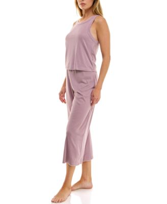 Women's 2-Piece Contrast Binding Sleeveless T-Shirt and Pajama Set