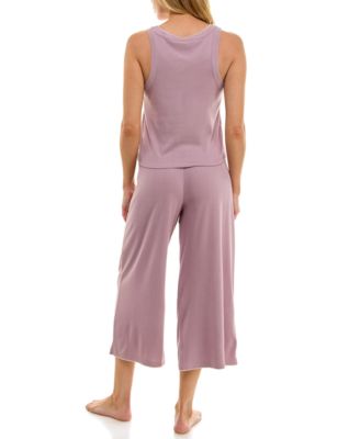 Women's 2-Piece Contrast Binding Sleeveless T-Shirt and Pajama Set