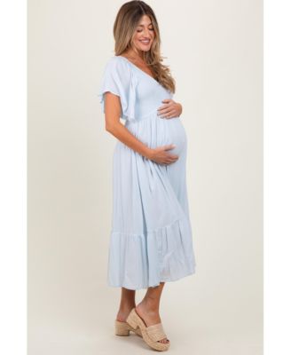 Olive Smocked Ruffle Maternity Dress