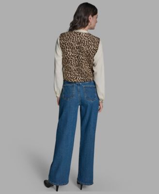 Women's Button Front Leopard Vest Sweater