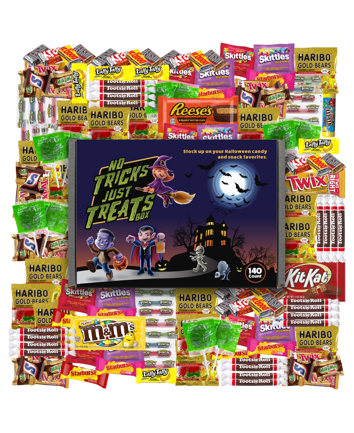 SnackBoxPros No Tricks, Just Treats Halloween Candy and Chocolate Box Set, 140 Pieces
