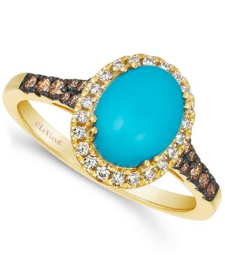Robins Egg Blue Turquoise (2 ct. t.w.) and Diamond (1/3 ct. t.w.) Halo Ring in 14k Rose Gold