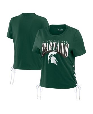 WEAR by Erin Andrews - Women's Green Michigan State Spartans Side Lace-Up Modest Crop T-Shirt