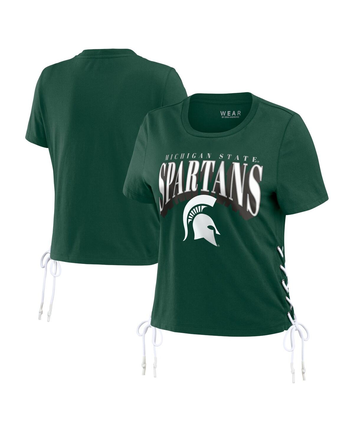 Wear by Erin Andrews Women's Green Michigan State Spartans Side Lace-Up Modest Crop T-Shirt