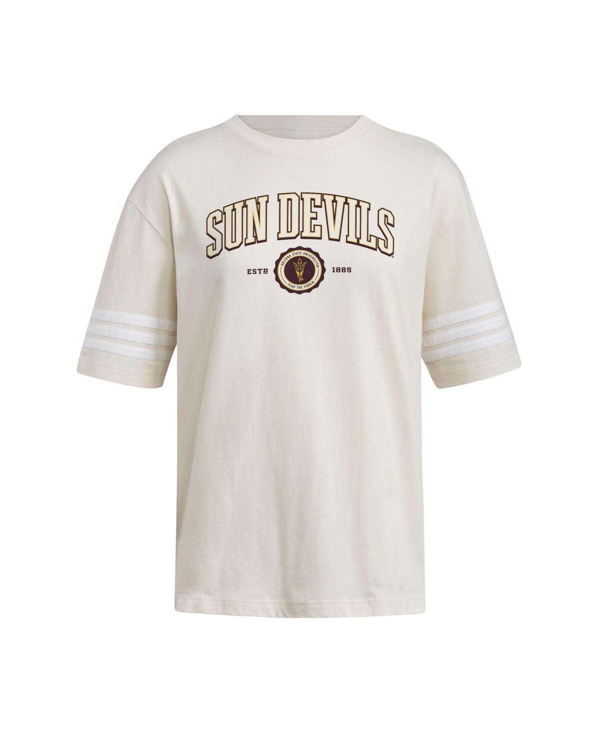 Adidas Originals Women's Cream Arizona State Sun Devils Fashion Three-stripes Oversized T-shirt In Neutral