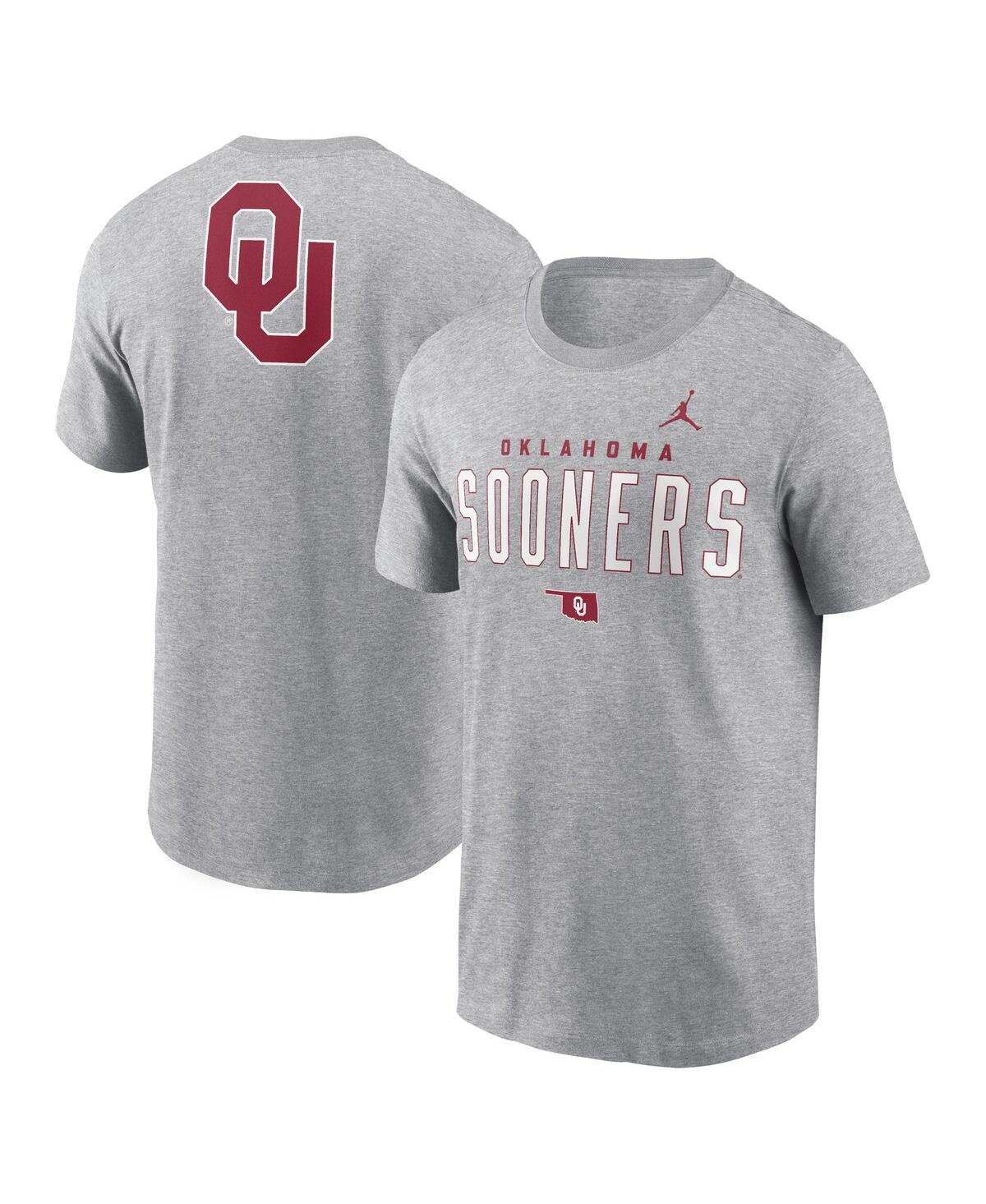 Jordan Men's Heather Gray Oklahoma Sooners Campus 2-Hit Primary Mascot T-Shirt
