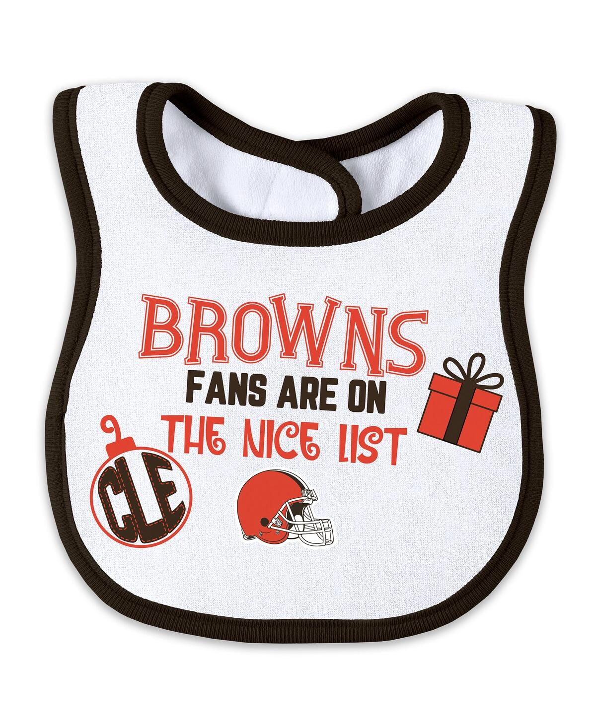 Wear By Erin Andrews Baby Boys And Girls Cleveland Browns Allover Print Full-zip Sleeper Bib Set In White