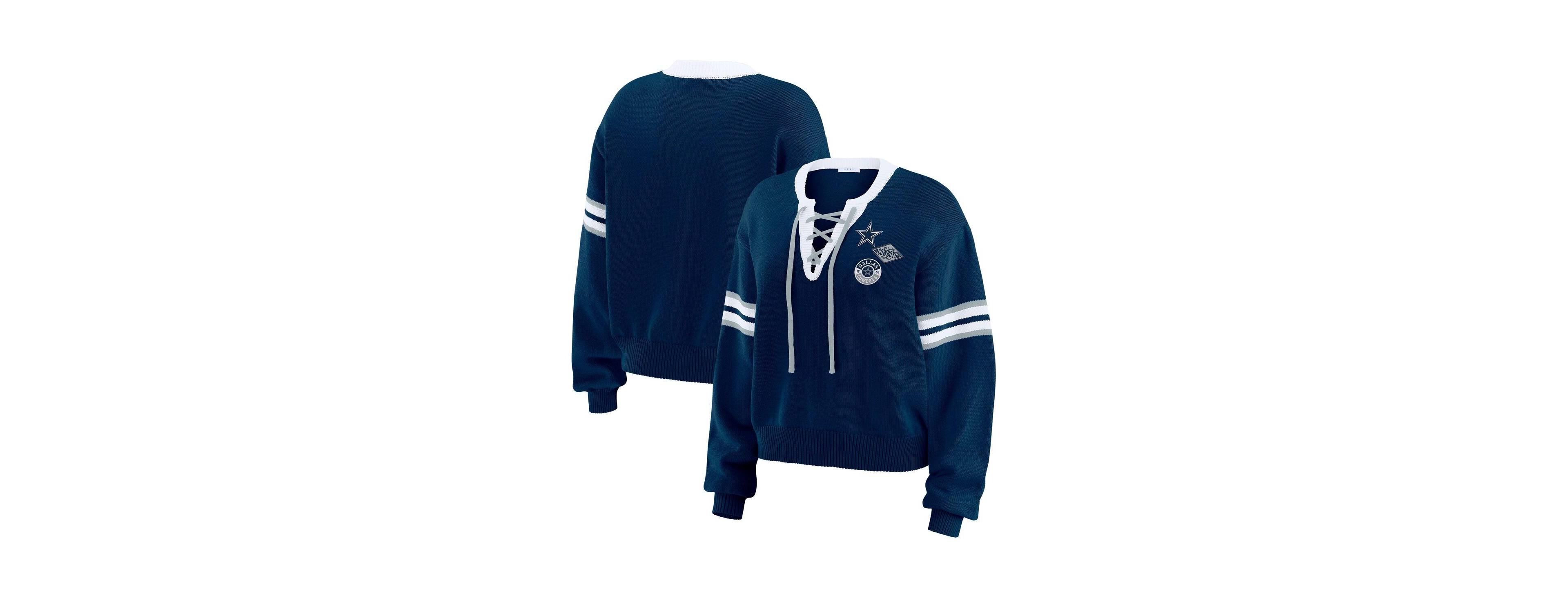 Wear by Erin Andrews Women's Navy Dallas Cowboys Lace-Up Pullover Sweatshirt