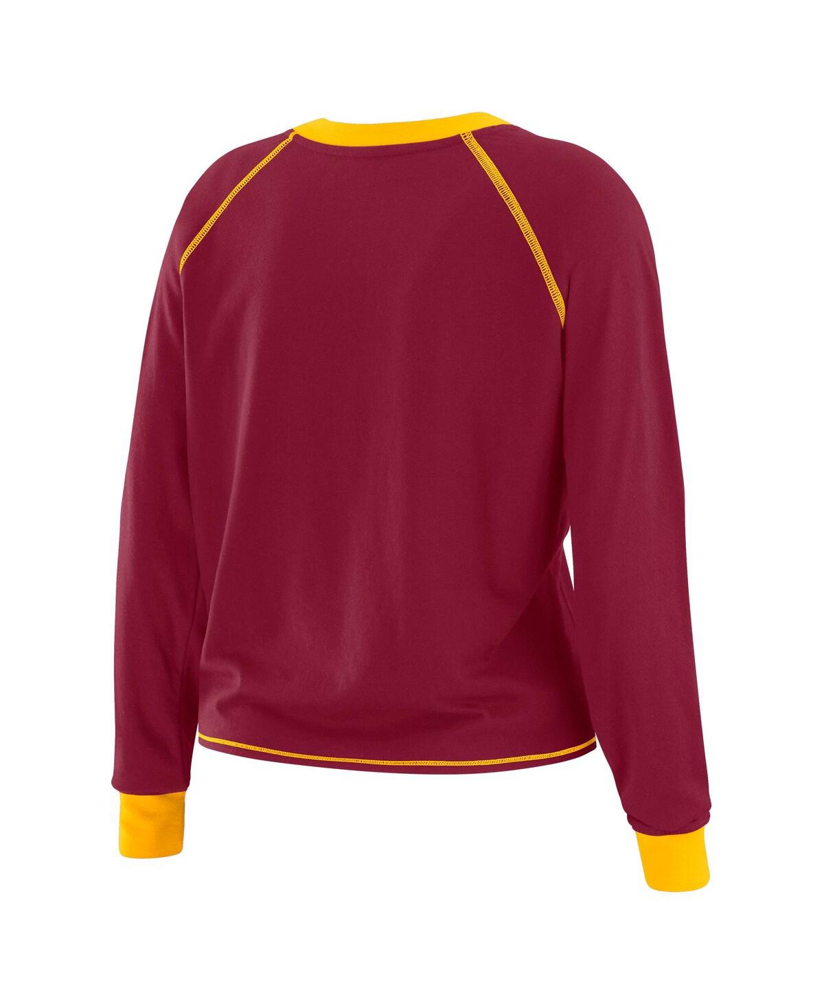 Wear By Erin Andrews Burgundy/gold Washington Commanders Tie-front Long Sleeve Top In Red