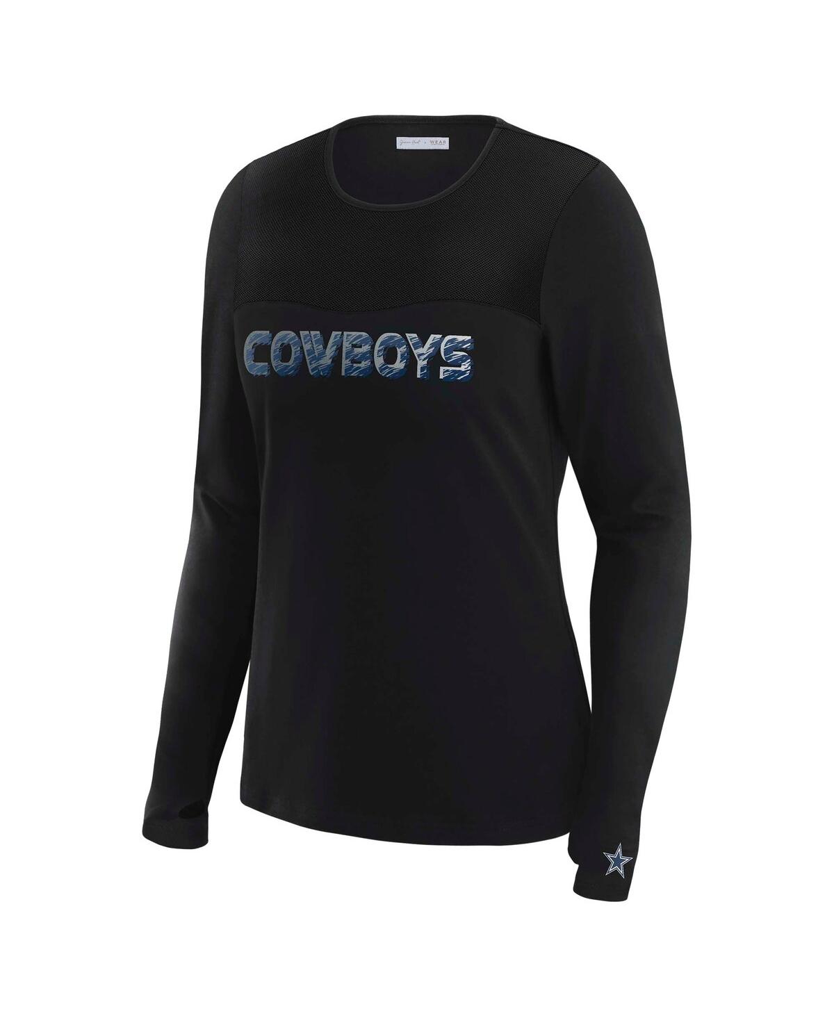 Wear by Erin Andrews Women's x Gracie Hunt Black Dallas Cowboys Mesh Panel Long Sleeve T-Shirt