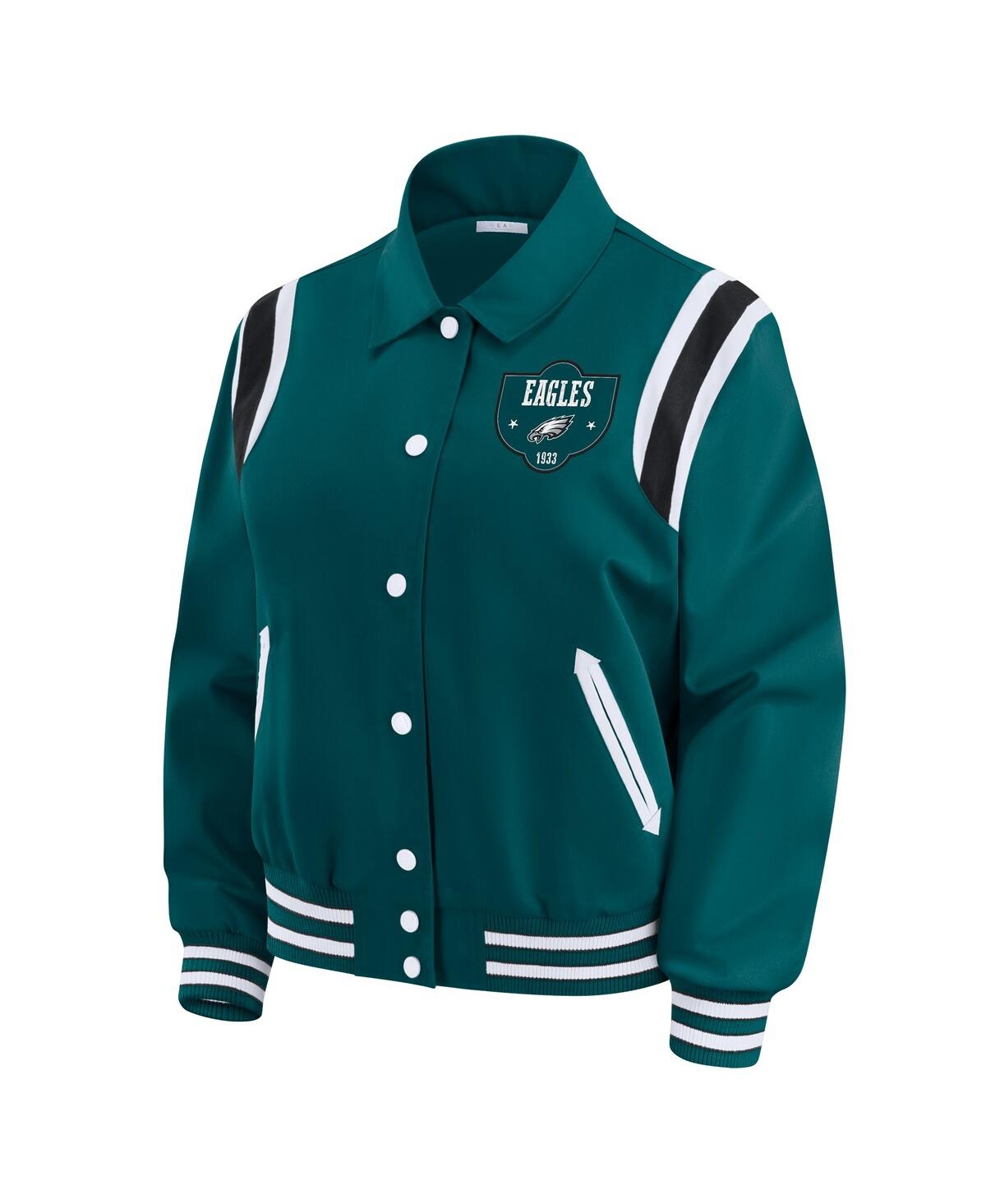 Wear By Erin Andrews Women's Midnight Green Philadelphia Eagles Varsity Lightweight Full-snap Jacket In Green