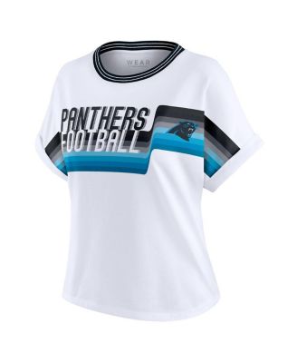 Women's White Carolina Panthers Cropped Center Stripe Dolman T-Shirt