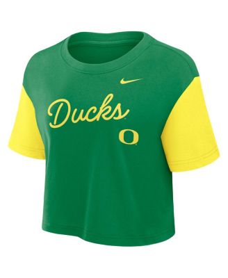 Women's Green/Yellow Oregon Ducks Color-Block Script Dri-FIT Cropped T-Shirt
