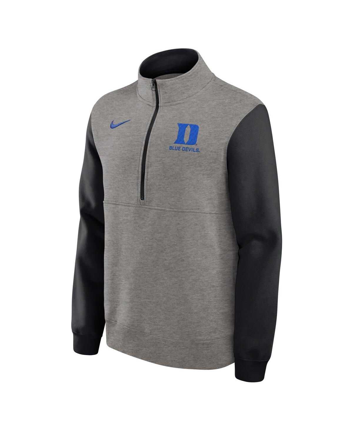 Nike Men's Heather Gray/black Duke Blue Devils Club Fleece Half-zip Pullover Sweatshirt In Gray