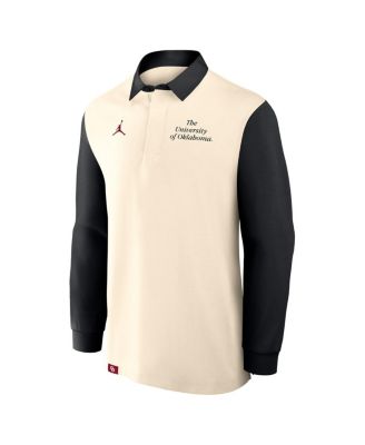 Men's Cream/Black Oklahoma Sooners Rugby Long Sleeve Polo Shirt