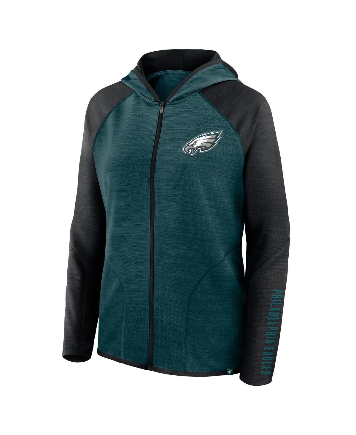 Fanatics Women's Midnight Green/black Philadelphia Eagles Redzone End Around Pass Raglan Full-zip Hoodie In Green