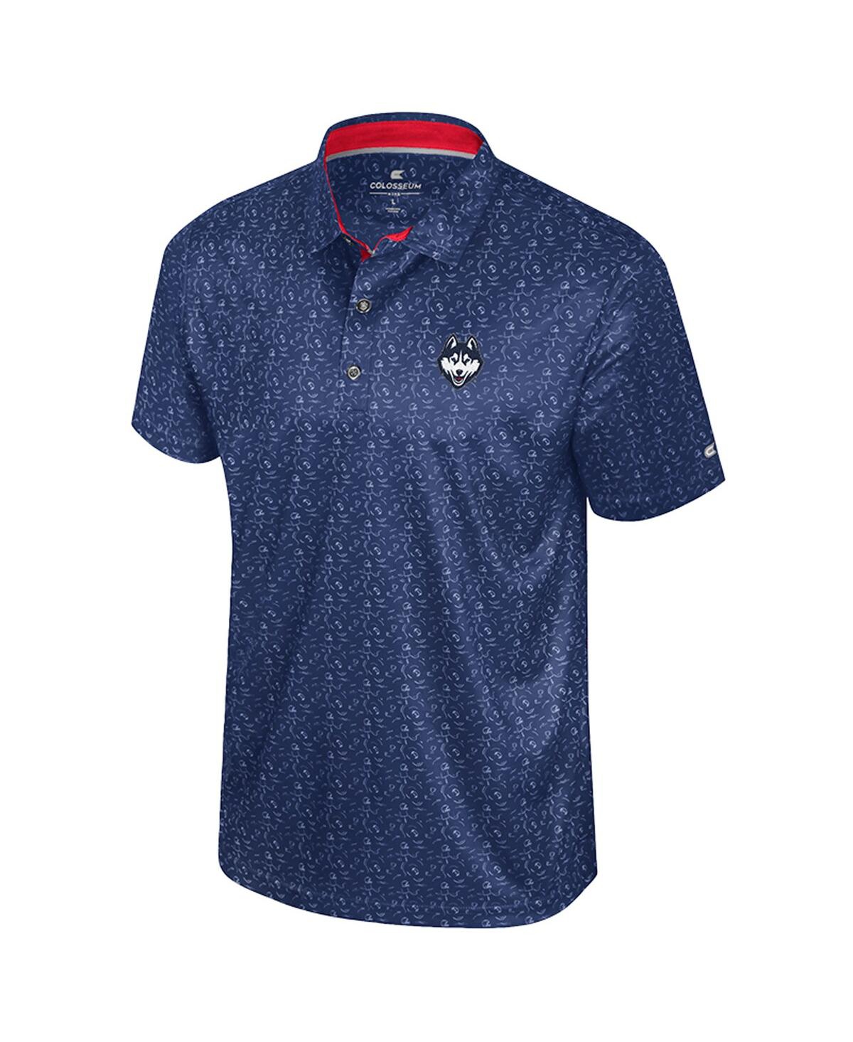 Colosseum Men's Navy UConn Huskies Football Print Polo Shirt