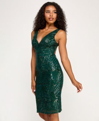 Juniors' Sequin Plunge Neck Midi Low-Back Dress