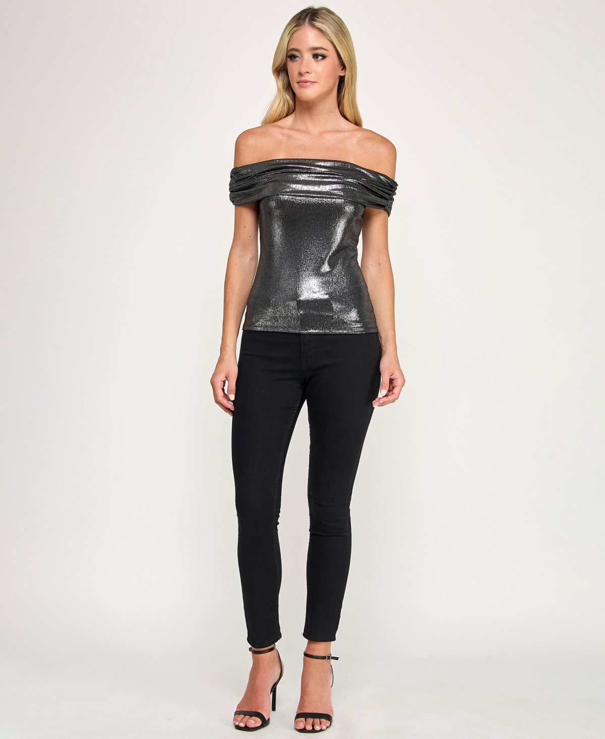 Seni & Cade Juniors Lurex Off-the-shoulder Top In Multi