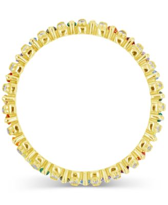 Cubic Zirconia, Ruby, Created Spinel, & Morganite Nano, Rainbow Eternity in 14K Yellow Gold Over Sterling Silver