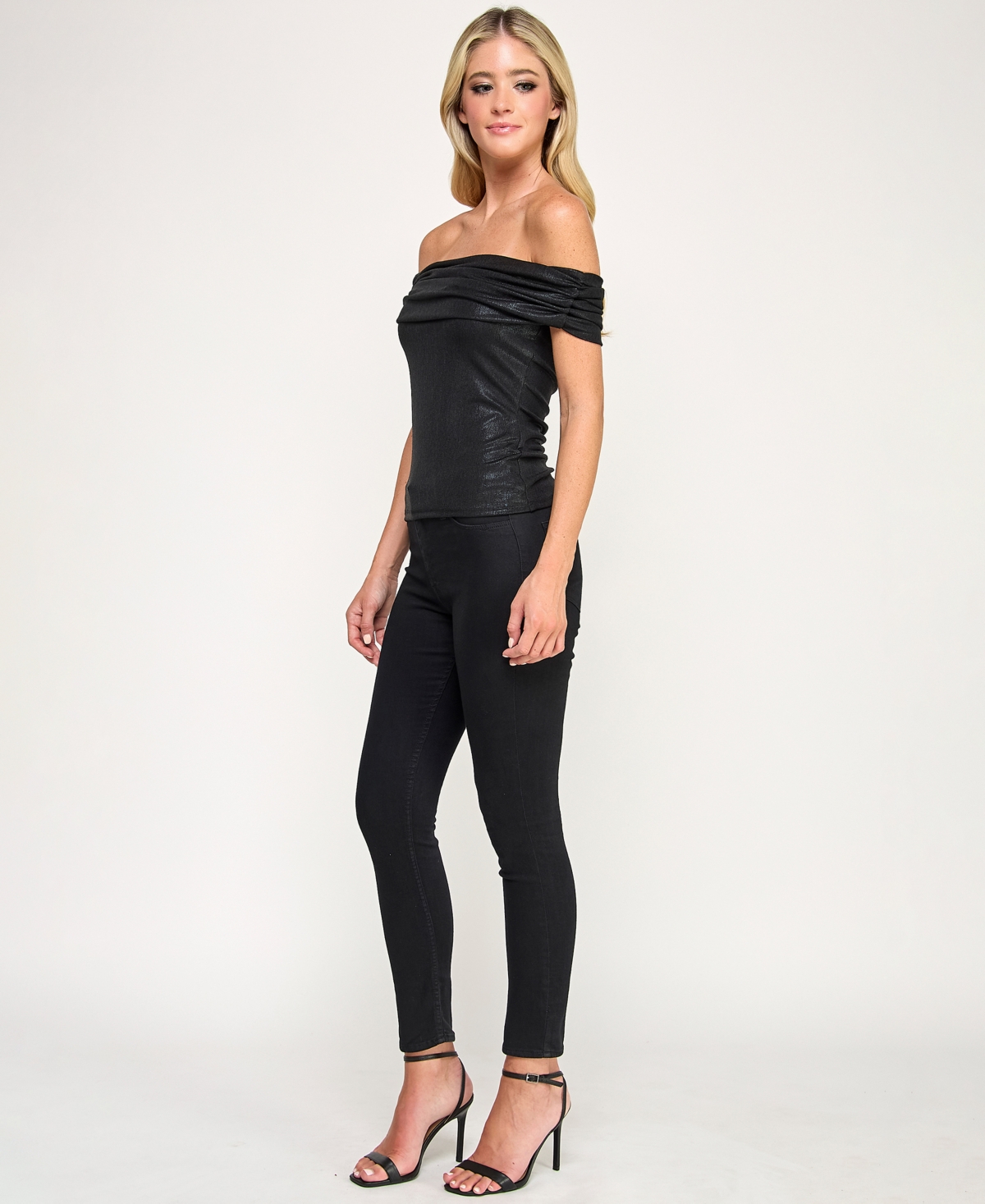 Seni & Cade Juniors Lurex Off-the-shoulder Top In Black