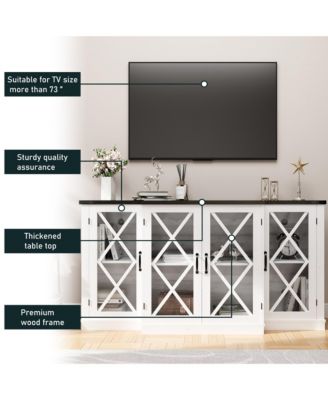 63-Inch 1 Pc Wooden Adjustable Shelves Storage Farmhouse TV Stand
