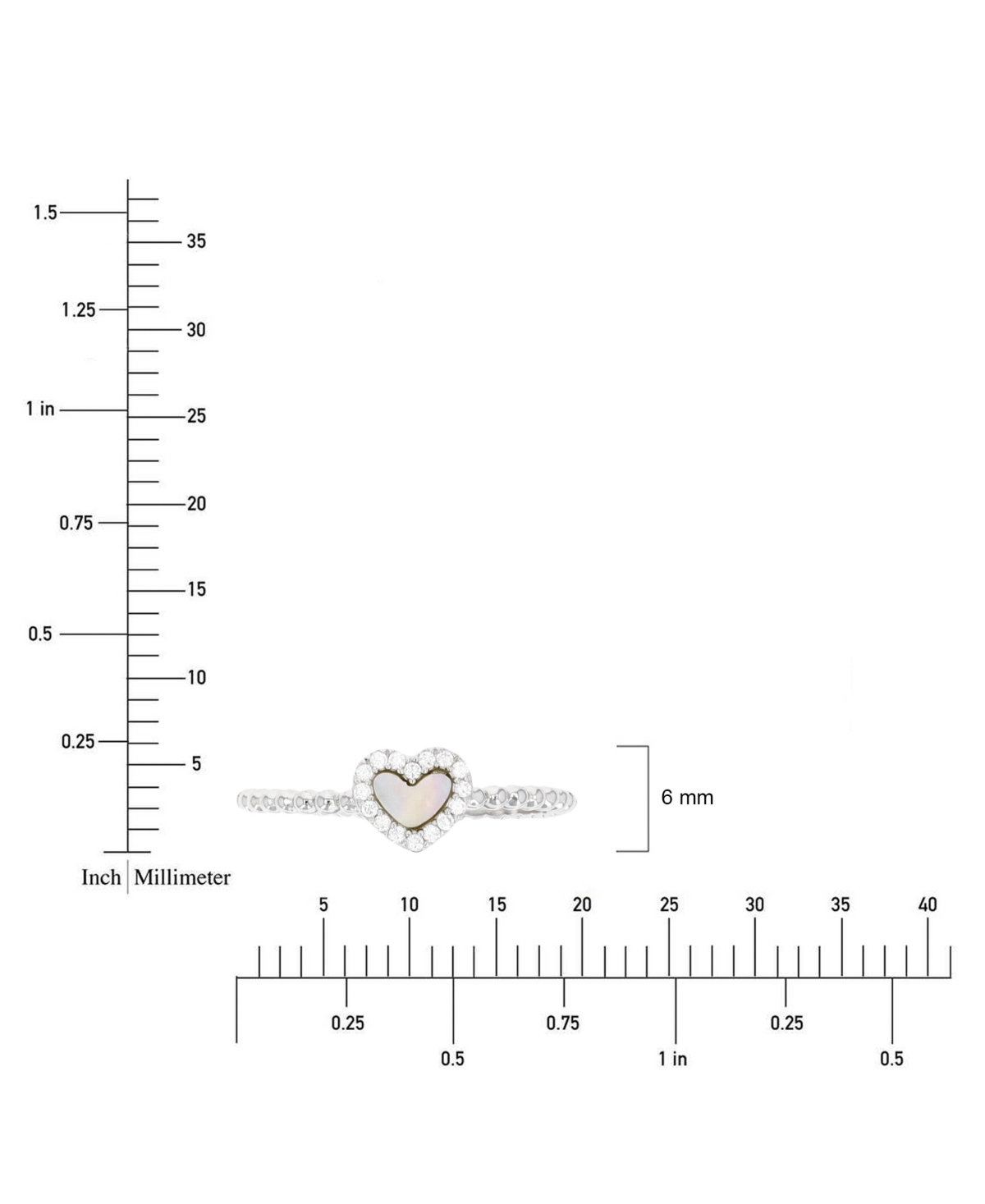 Macy's Mother Of Pearl And Cubic Zirconia Beaded Heart Ring (0.144 Ct. T.w.) In Sterling Silver In Silver