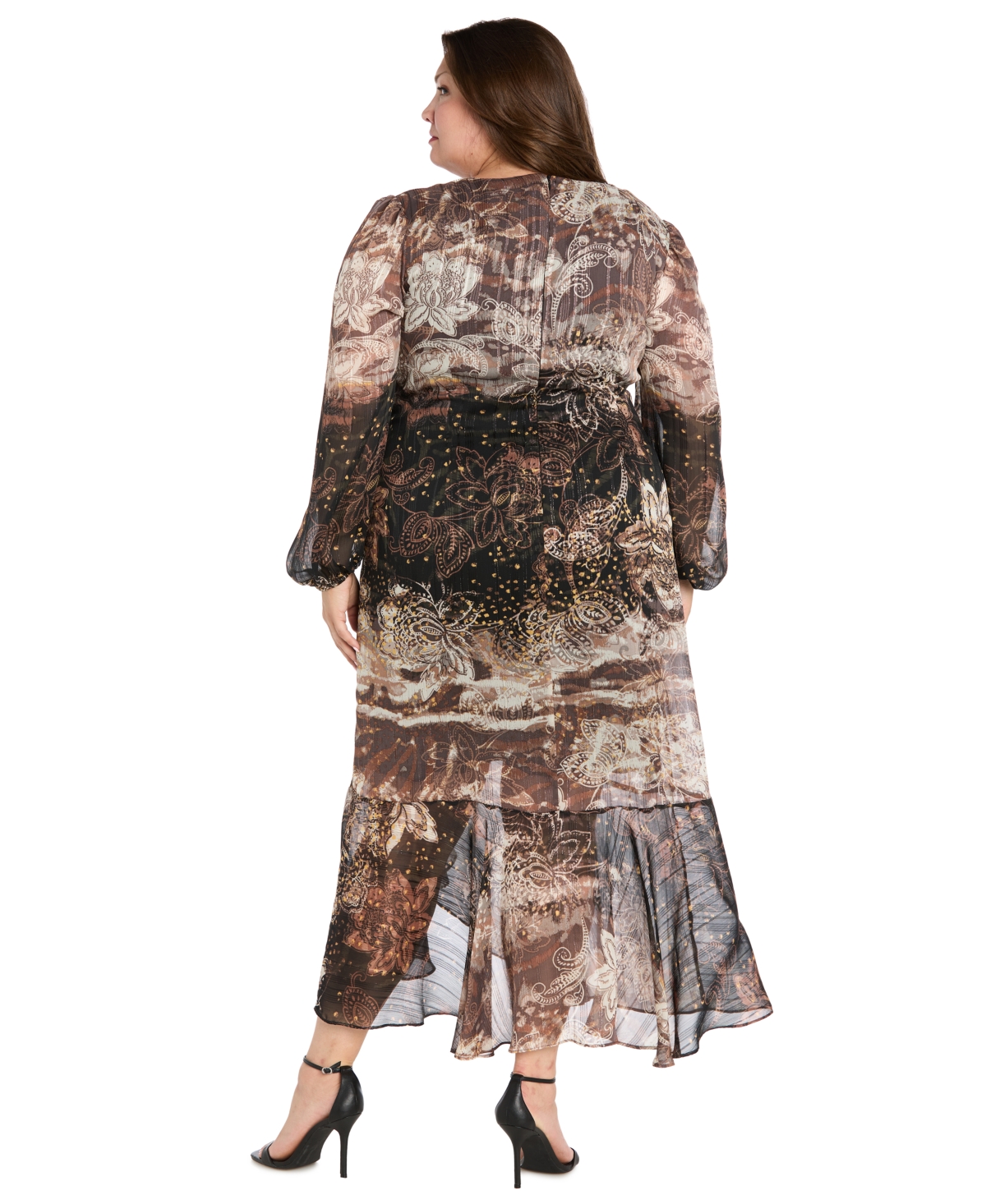 R & M Richards Plus Size Belted Maxi Dress In Brown