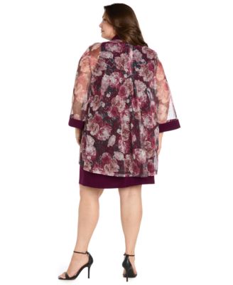 Plus Size 2-Piece Floral Jacket and Scoop Neck Dress