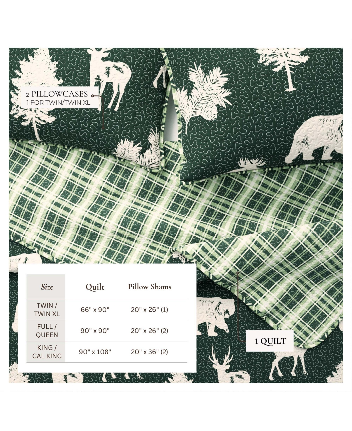 Linery & Co. Deer & Trees Microfiber Quilt Set with Shams
