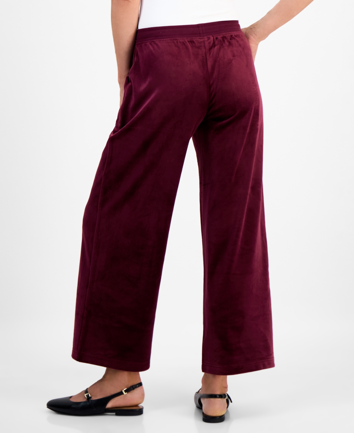 Style & Co Petite Pull-on Wide-leg Velour Lounge Pants, Macy's Exclusive In Burgundy