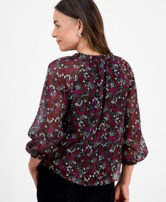 Petite Romance Ditsy Shine Top, Macy's Exclusive