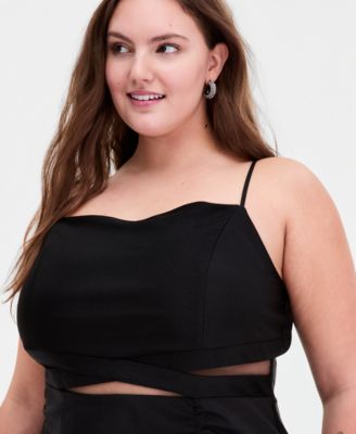 Trendy Plus Size Illusion-Midriff Square-Neck Gown