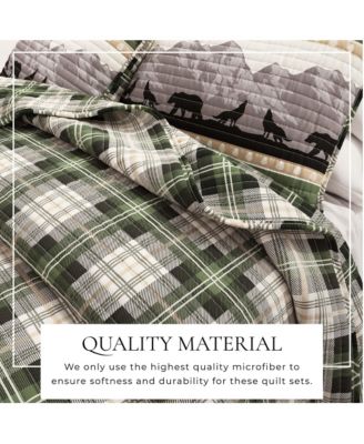 Mountain Scape & Plaid Microfiber Quilt Set with Shams