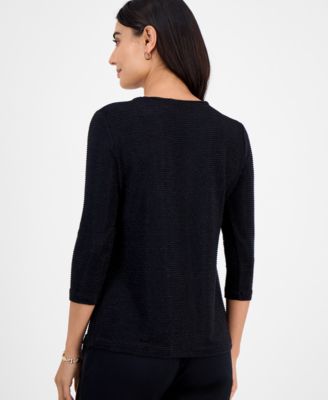 Petite Shine Stripe Jacquard Keyhole Top